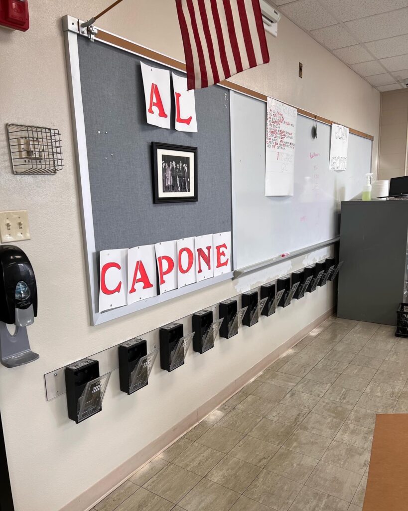 A classroom with many different types of paper towels.